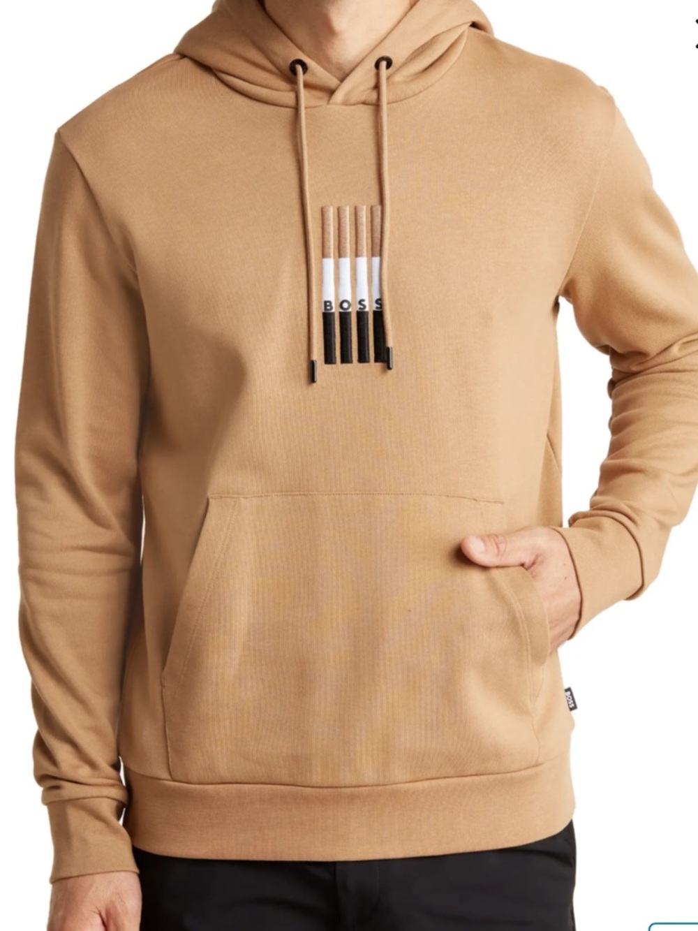 BOSS Camel/Tan Seeger 117 Logo Pullover Hoodie. Size small